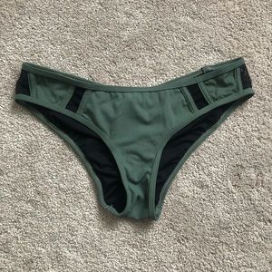 Green Ribbed & Mesh Bikini Bottom